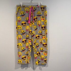 Emoji Gray and Yellow Soft Fleece Pajama Pants w/ Pink Drawstring - Size XL
